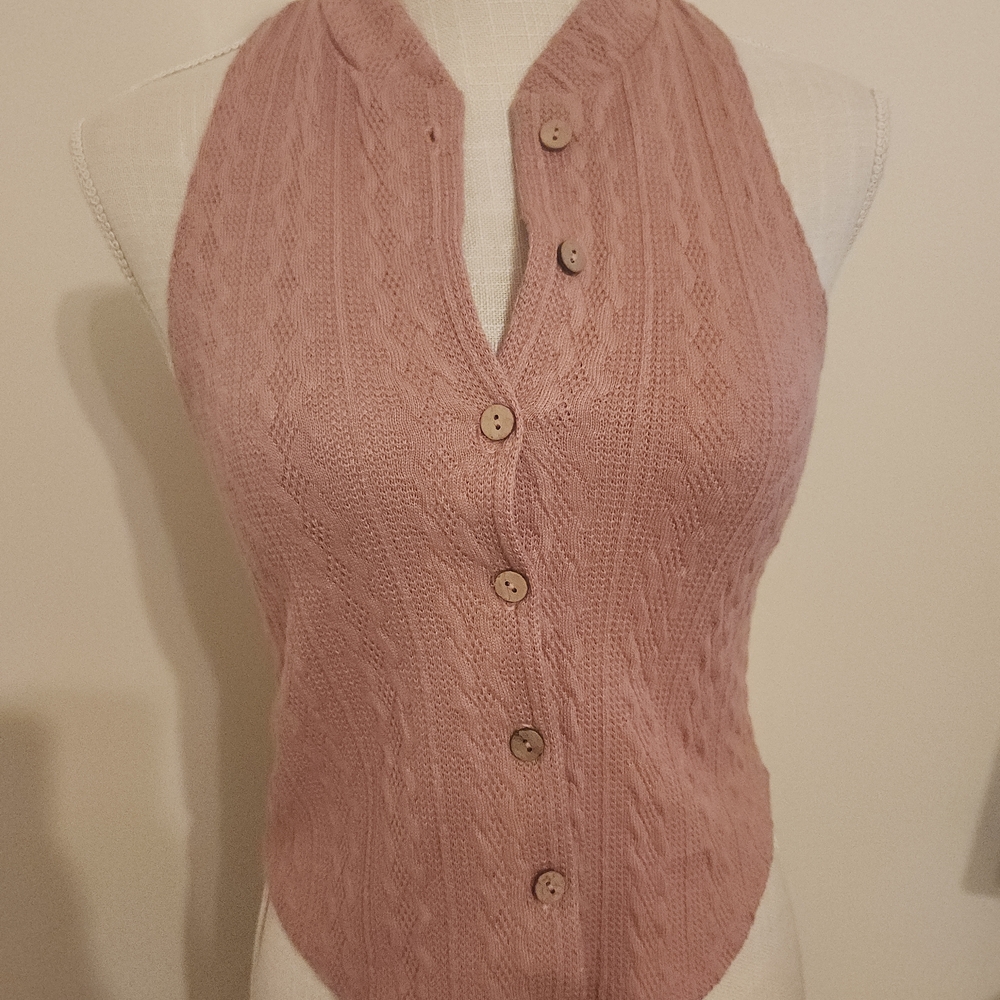 Pink Button-Up Knit Tank Top